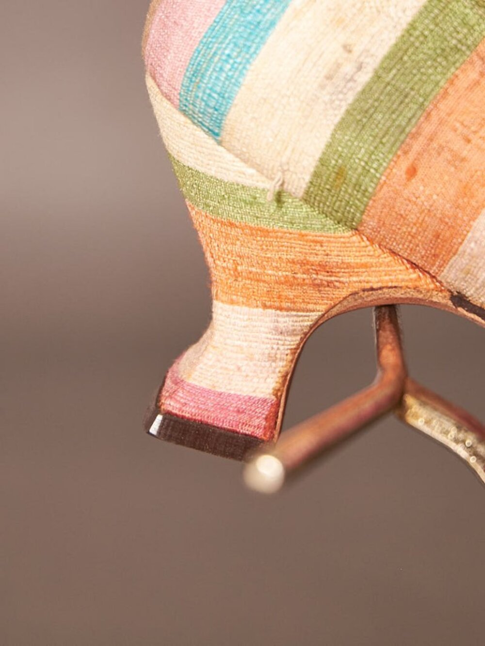 1950s Striped Pastel Linen Pumps Heels Petite - Picture 9 of 12